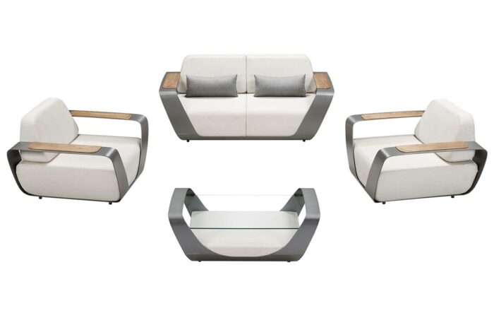 Ensemble salon de jardin blanc aluminium 4 places