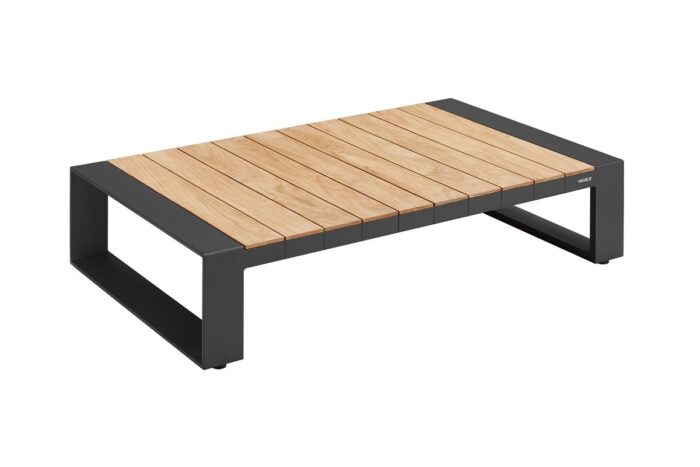 Table basse aluminium noir et plateau en teck Cambusa