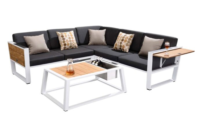 Canapé de jardin d'angle Aluminium blanc et table basse YORK