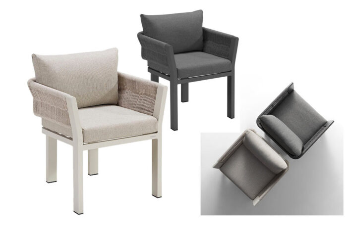 Table et chaises d'extérieur en résine tressée gris BORROMEO – Image 6