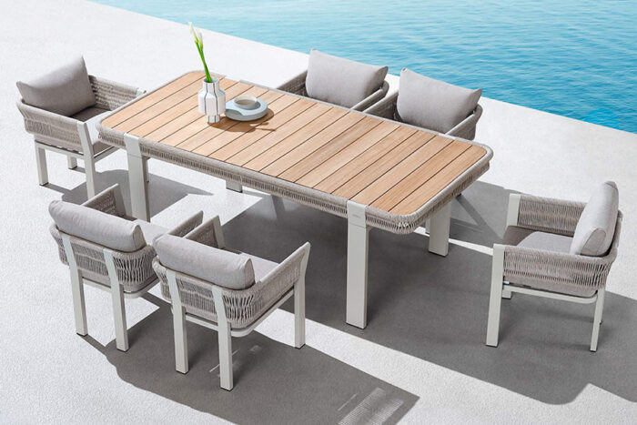 Ensemble repas jardin : Lot table de jardin haut de gamme et chaises assorties pour six personnes