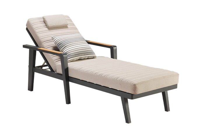 Chaise longue beige et aluminium noir EMOTI