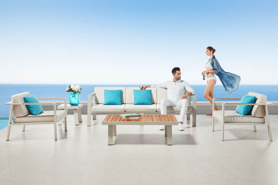 mobilier exterieur de luxe nofi Salon de jardin blanc design 5 places NOFI