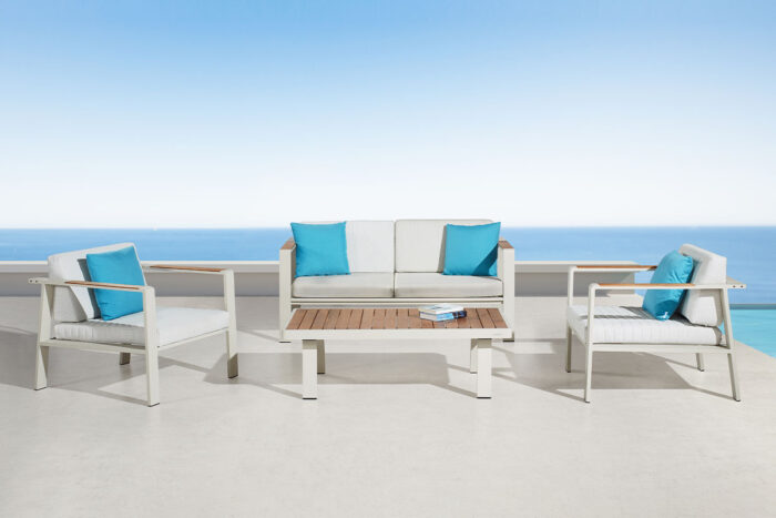 Salon de jardin blanc et bois 4 places NOFI