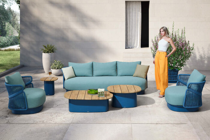 Salon de jardin en corde tressée bleu AIO