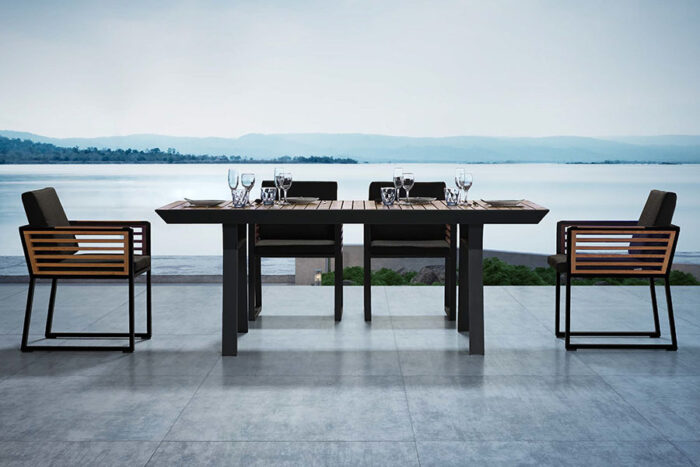 Ensemble table et chaises de jardin 6 personnes teck et aluminium New York