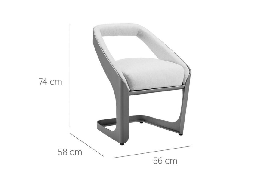 Dimensions chaise de jardin haut de gamme en aluminium et tissu blanc Onda.