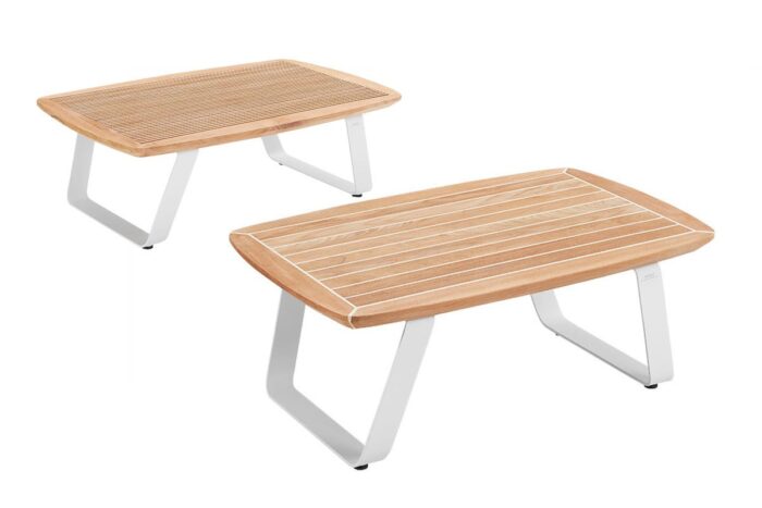 Finitions plateau en teck de la table basse Wing