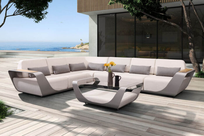 Salon de jardin d'angle blanc haut de gamme ONDA