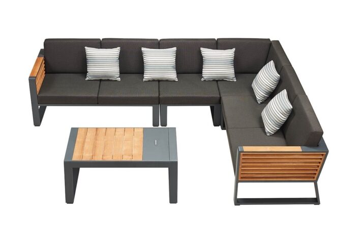 Salon de jardin d'angle aluminium noir New-York