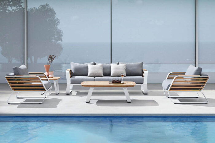 Salon de jardin aluminium blanc 5 places Wing