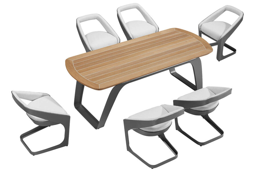 Table de jardin haut de gamme et chaises de jardin 6 personnes en aluminium gris Onda