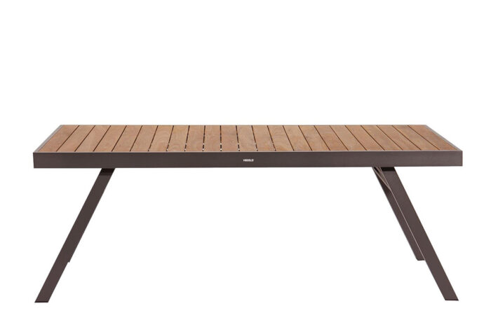 Grande table d'extérieur 6 places en aluminium noir et plateau en teck, collection York.