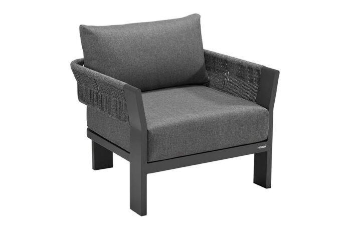 Fauteuil de jardin résine tressée anthracite Borromeo.