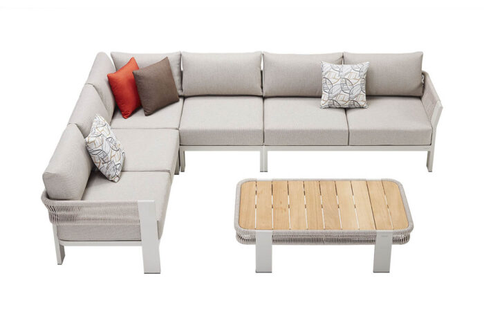Canapé jardin angle résine tressée beige Borromeo