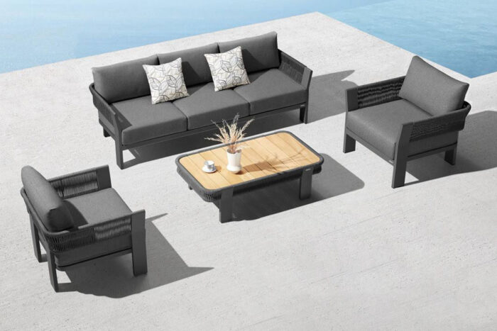 Salon de jardin 5 places aluminium gris anthracite Borromeo