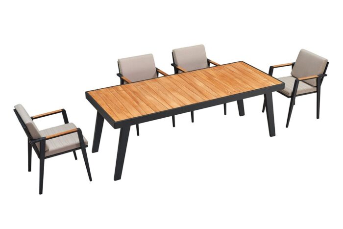 Table d'extérieur en teck pour 6 personnes, collection Emoti.