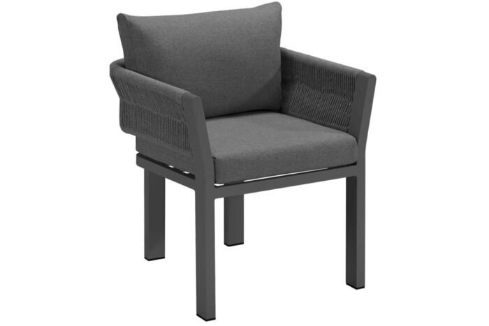 Chaise de jardin en résine tressée gris anthracite avec accoudoirs Borromeo.
