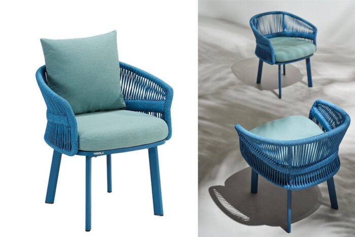 Ensemble table ronde de jardin en corde tressée Bleue AIO – Image 9
