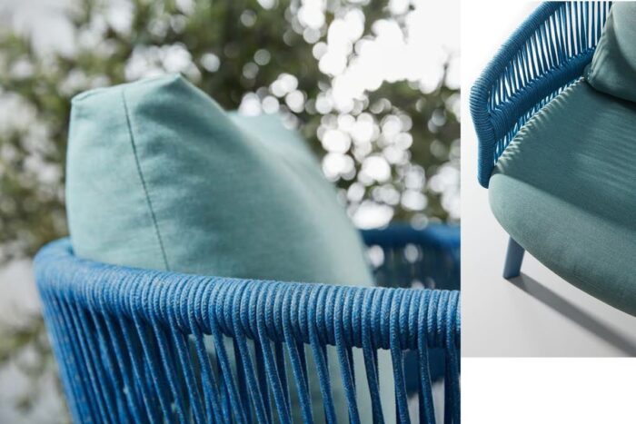 Ensemble table ronde de jardin en corde tressée Bleue AIO – Image 2