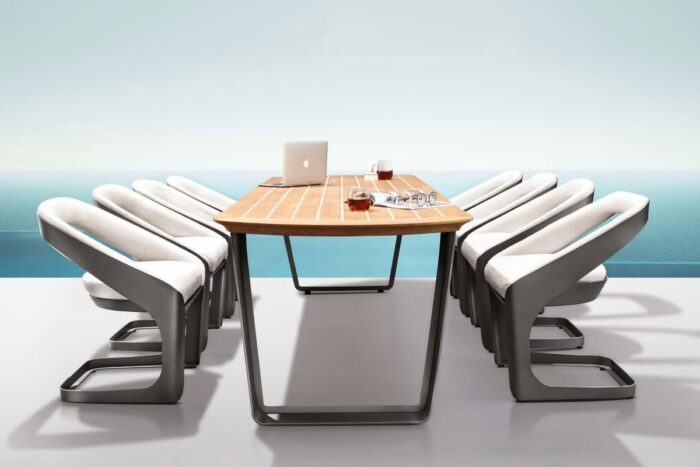 Grande table de jardin 8 personnes Aluminium gris haut de gamme Onda