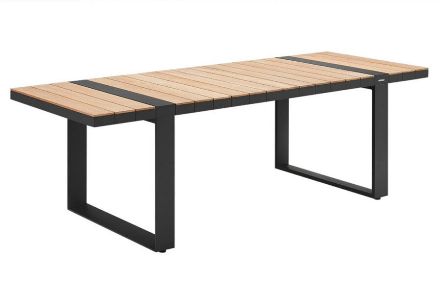 Table aluminium noir et plateau teck Cambusa