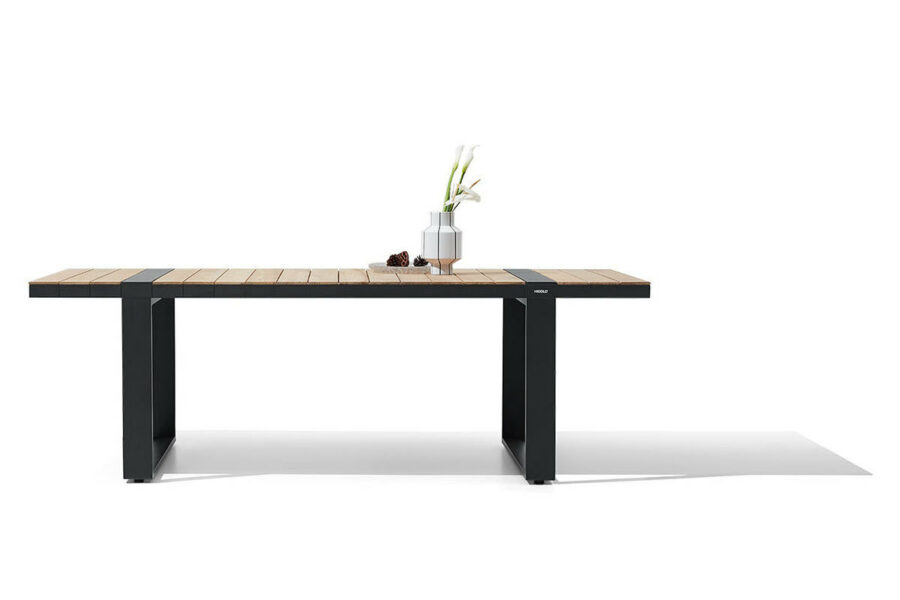 Profilé table aluminium noir et plateau teck Cambusa