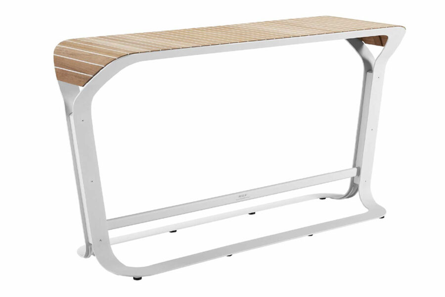 Table haute bar d'extérieur aluminium blanc et teck Onda
