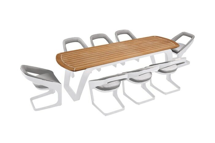 Grande table et chaises de jardin 8 personnes Aluminium blanc Onda