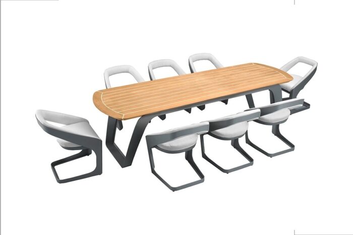 Grande table et chaises de jardin 8 personnes Aluminium gris Onda.