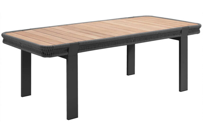 Table d'extérieur en teck et résine tressée anthracite Borromeo.