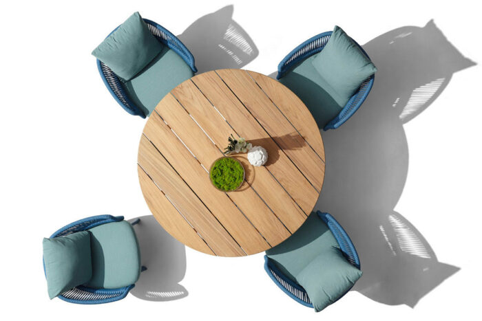Ensemble table ronde de jardin en corde tressée Bleue AIO – Image 3