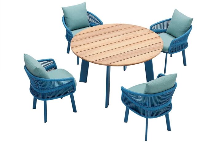 Ensemble table ronde de jardin en corde tressée Bleue AIO – Image 5