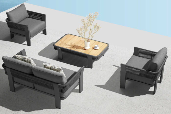 Ensemble salon de jardin résine tressée anthracite 4 places Borromeo.