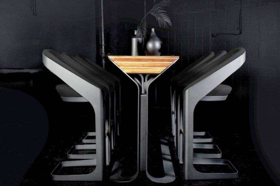 Ensemble table haute bar de jardin aluminium noir Onda