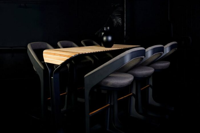 Ensemble table haute bar d'extérieur aluminium noir Onda