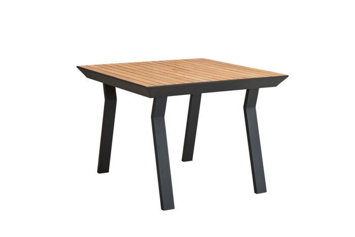 Table de jardin carrée en aluminium noir et plateau en teck NEW-YORK