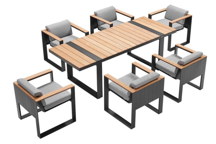 Ensemble table de jardin en bois et chaises extérieur CAMBUSA