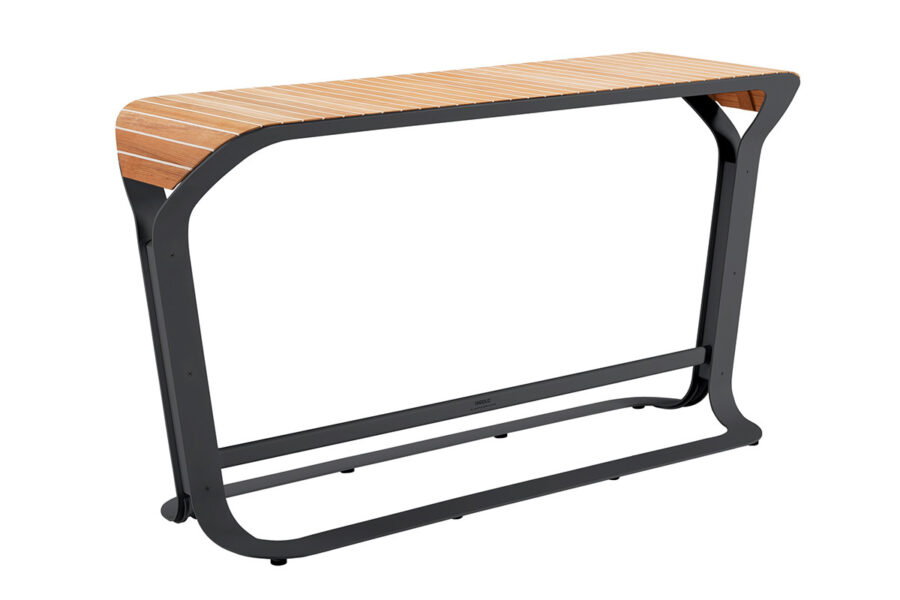 Table haute bar d'extérieur aluminium noir et teck Onda