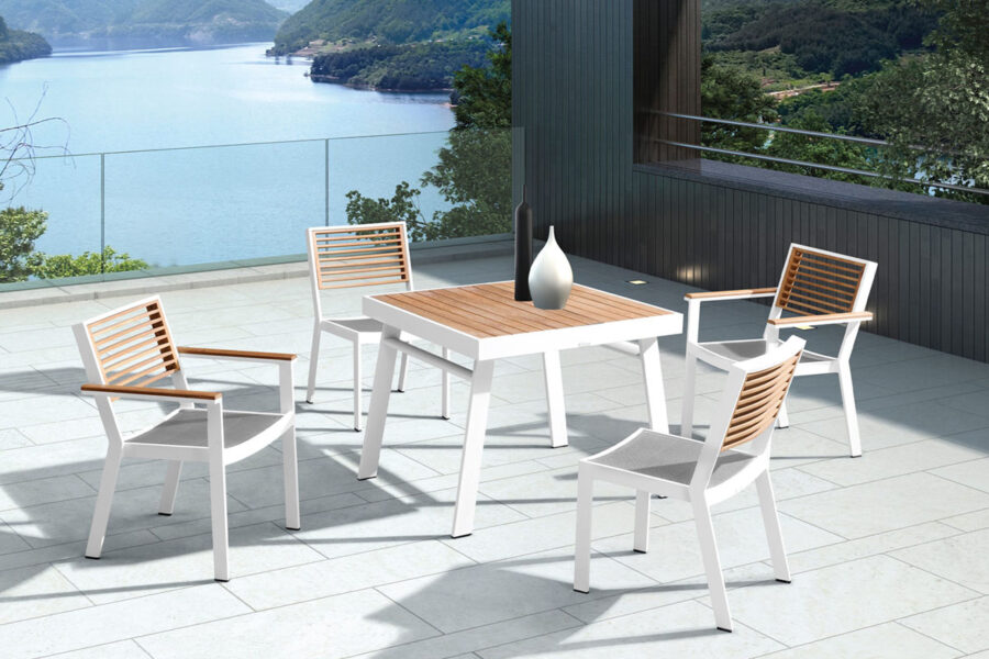 Chaises et table de jardin Haut de gamme 4 places Aluminium blanc YORK