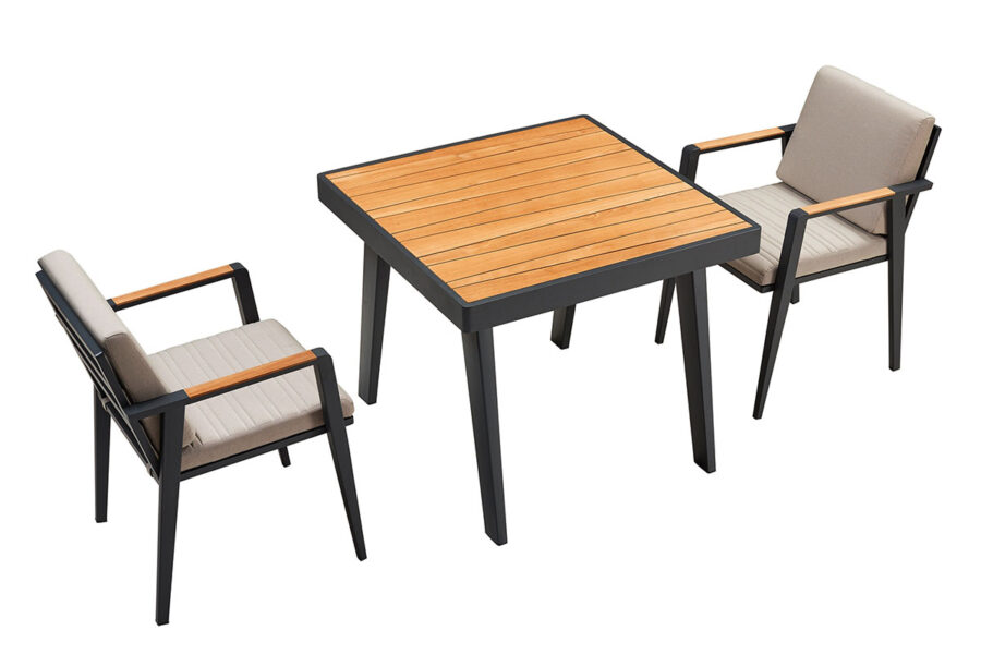 Table et chaises de jardin tissu beige, aluminium noir pour 4, Emoti