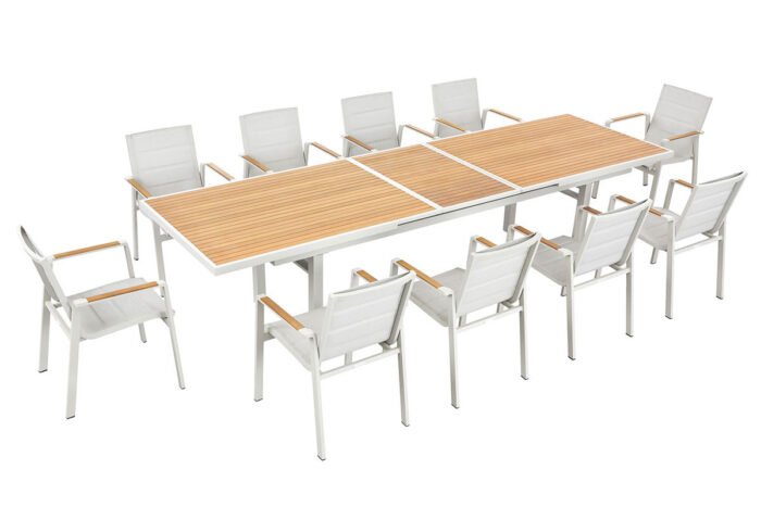 Grande table de jardin haut de gamme extensible blanche Nofi.