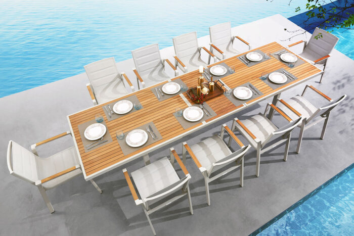 Grande table de jardin extensible 10 personnes et chaises Alu NOFI