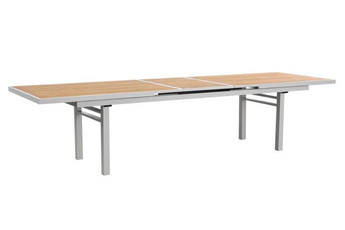 Table de jardin extensible haut de gamme en aluminium et teck.