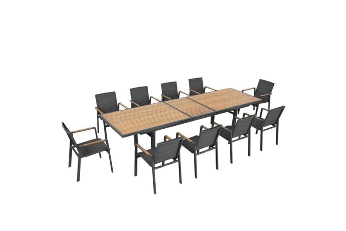 Grande table de jardin haut de gamme extensible noire Nofi.